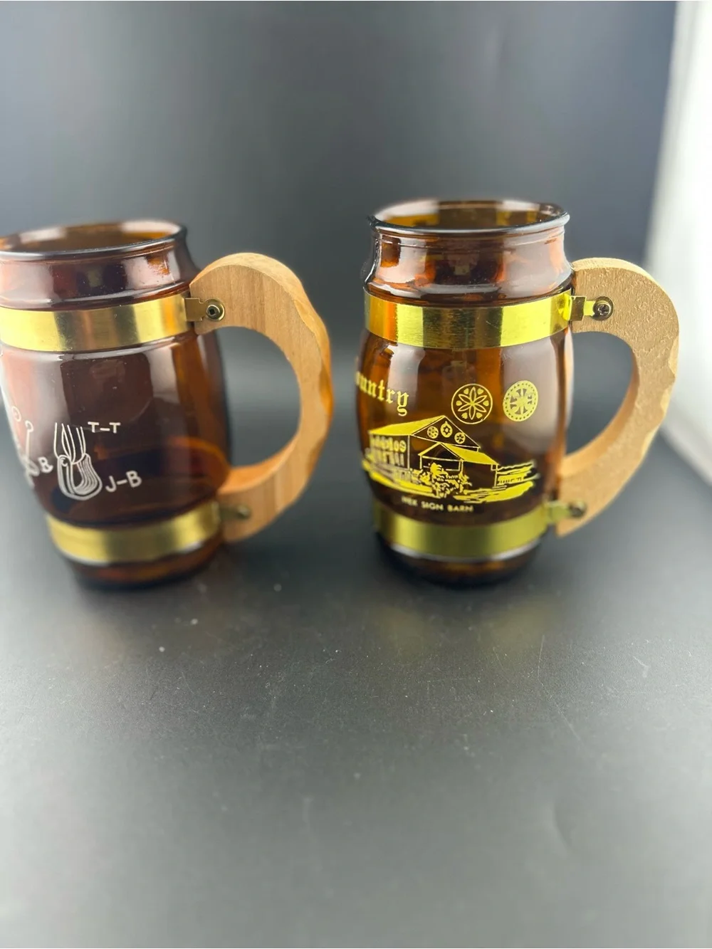 Vintage Siesta Ware Amber Glass Barrel Mugs - Set of 2